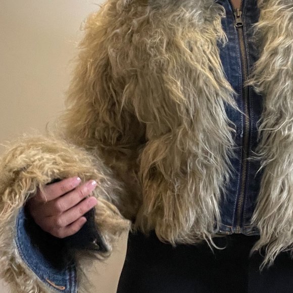 Reversible Y2K Faux Fur Denim Jacket -M- - Picture 5 of 16